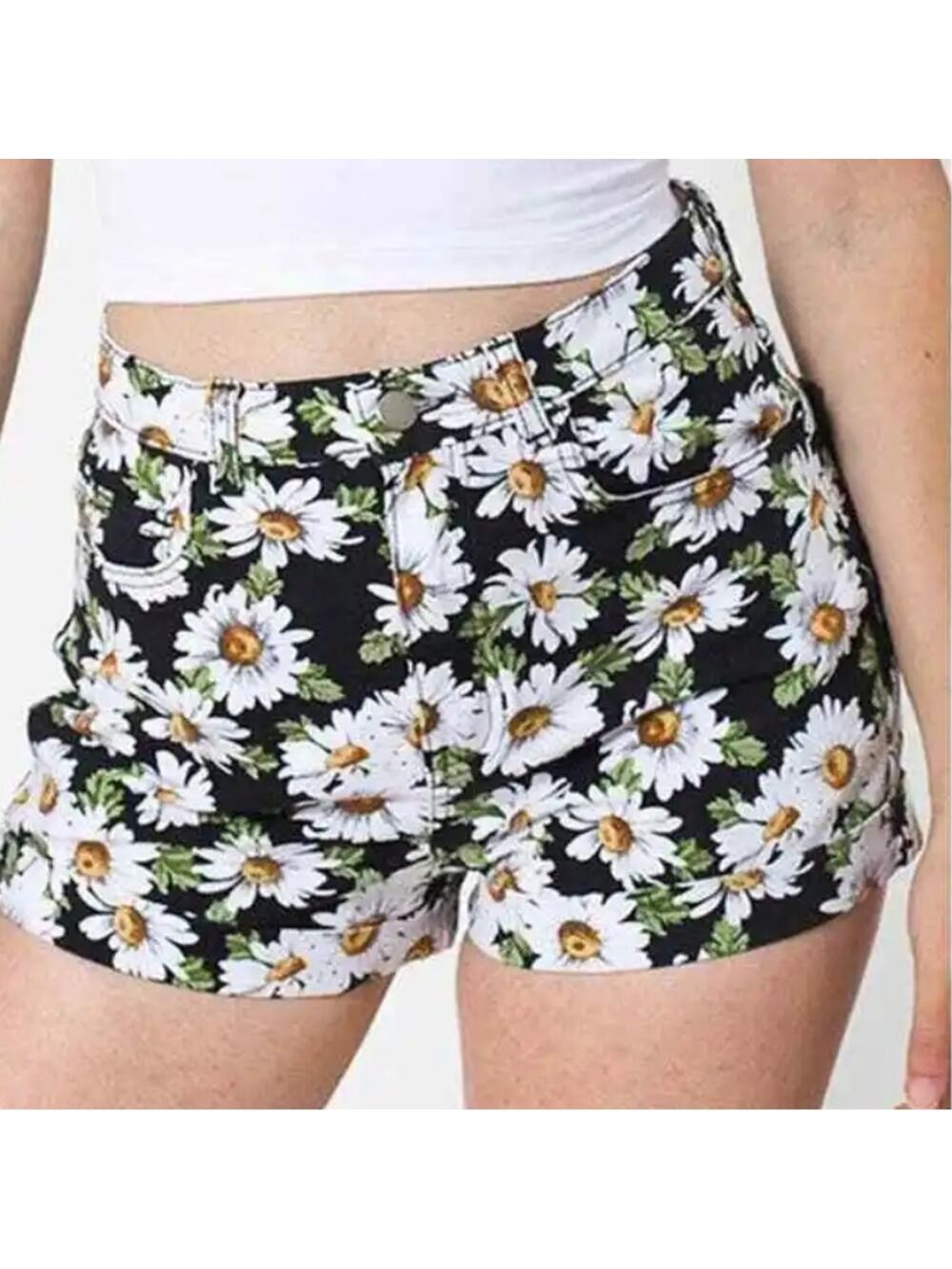 American Apparel Black Daisy High Waisted Cuff Shorts Size 30